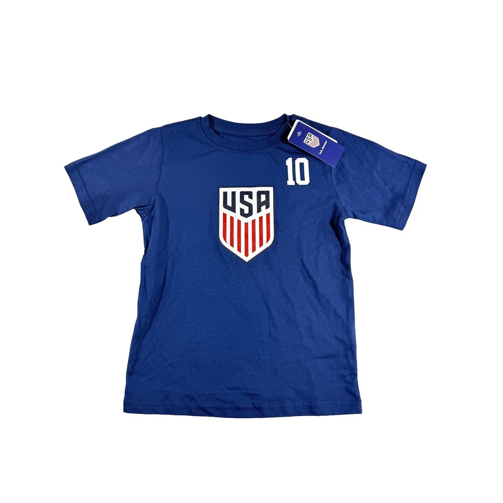 US Soccer Christian Pulisic Number 10 Youth Boys Girls XS 4/5 Blue T-Shirt NWT